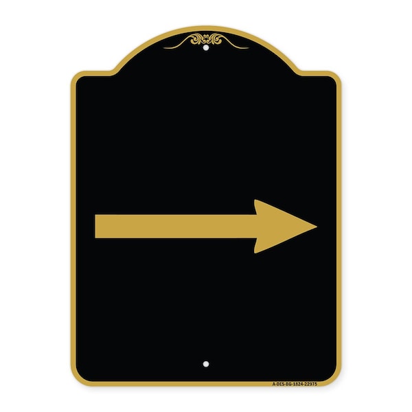 Designer Series Sign-Right Arrow, Black & Gold Aluminum Architectural Sign, 18" x 24", BG-1824-22975